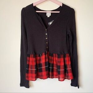 SALE! 𝅺BLUE RAIN Black and Red Peplum Long Sleeve Top Size Medium NEW